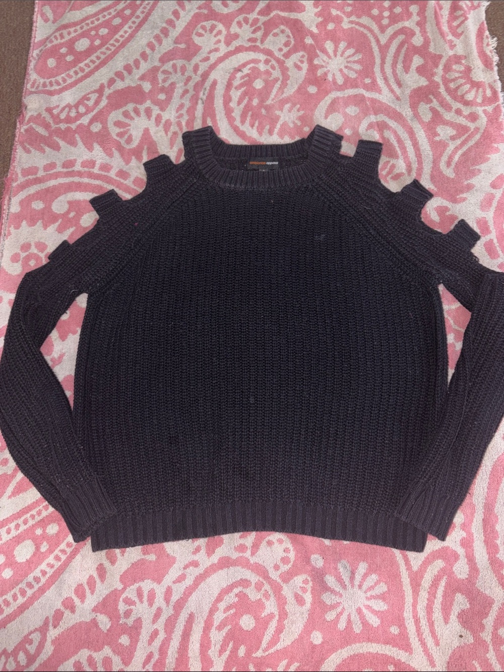Ambiance Black Cold-Shoulder Ribbed Knit Sweater